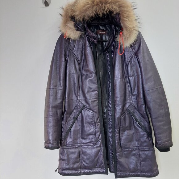 Danier Chloe Leather Fur Collar Purple Lined Jacket Coat Mid Length Sz S/8/UK12 - Picture 2 of 14
